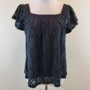 Michael Kors Black Lace Square Neck Top
